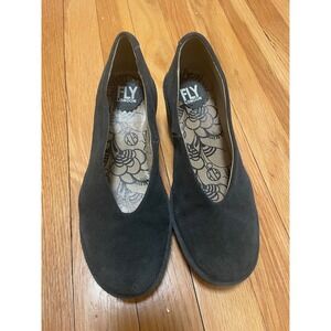 Fly London Wedge Pumps Black Suede Chunky Sole Platform Shoes EU 36 US 5.5-6